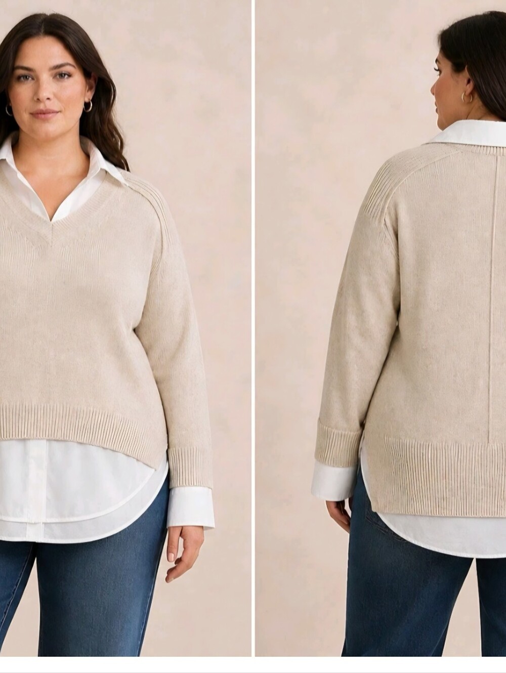 Brochu Walker The Looker Layered V-Neck Wool Cashmere Dune Sand Sweater size S